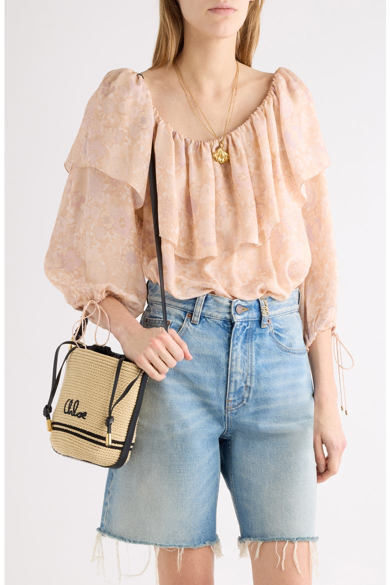 Painted Flower Silk Charmeuse Top, Main, color, MULTICOLOR PINK 1