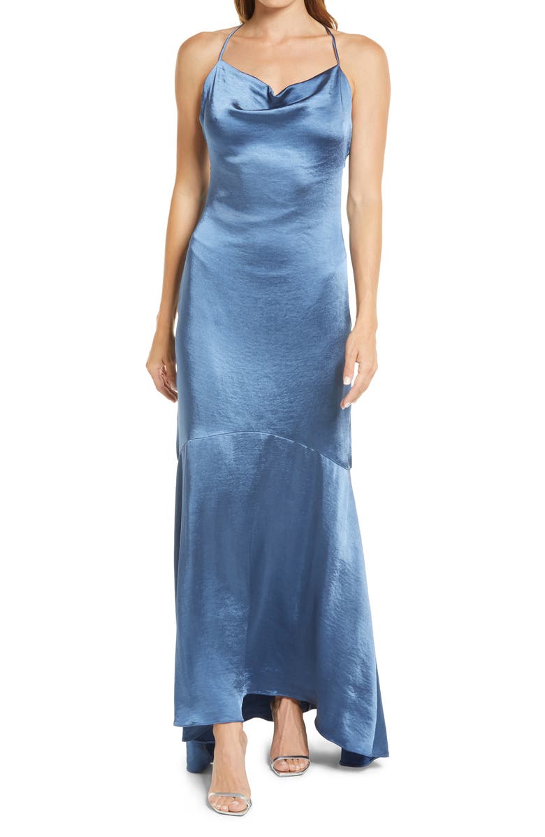 Elliatt Aisle Satin Slipdress, Main, color, Sapphire