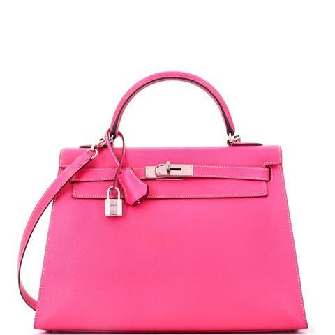 Kelly Handbag Pink Epsom with Palladium Hardware 32