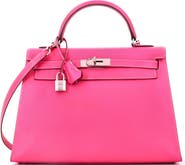 Pre-Owned Hermes Kelly Handbag Pink Epsom with Palladium Hardware 32
