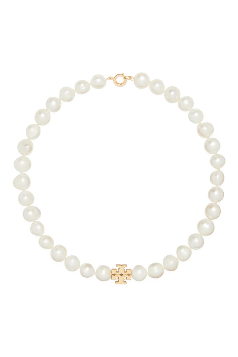 Kira Cultured Pearl Beaded Necklace, Main, color, TORY GOLD / CREAM