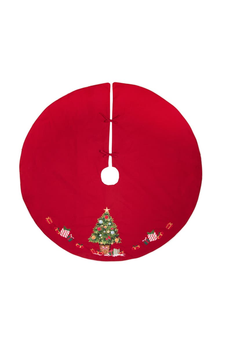 C&F Home Holiday Presents 100% Cotton Red Christmas Tree Skirt 54", Main, color, Red