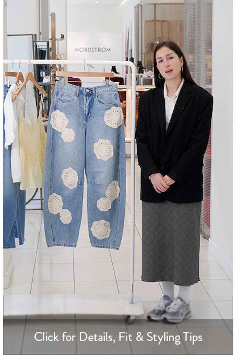The Long Crochet Patch Barrel Leg Jeans (Women) | Nordstrom