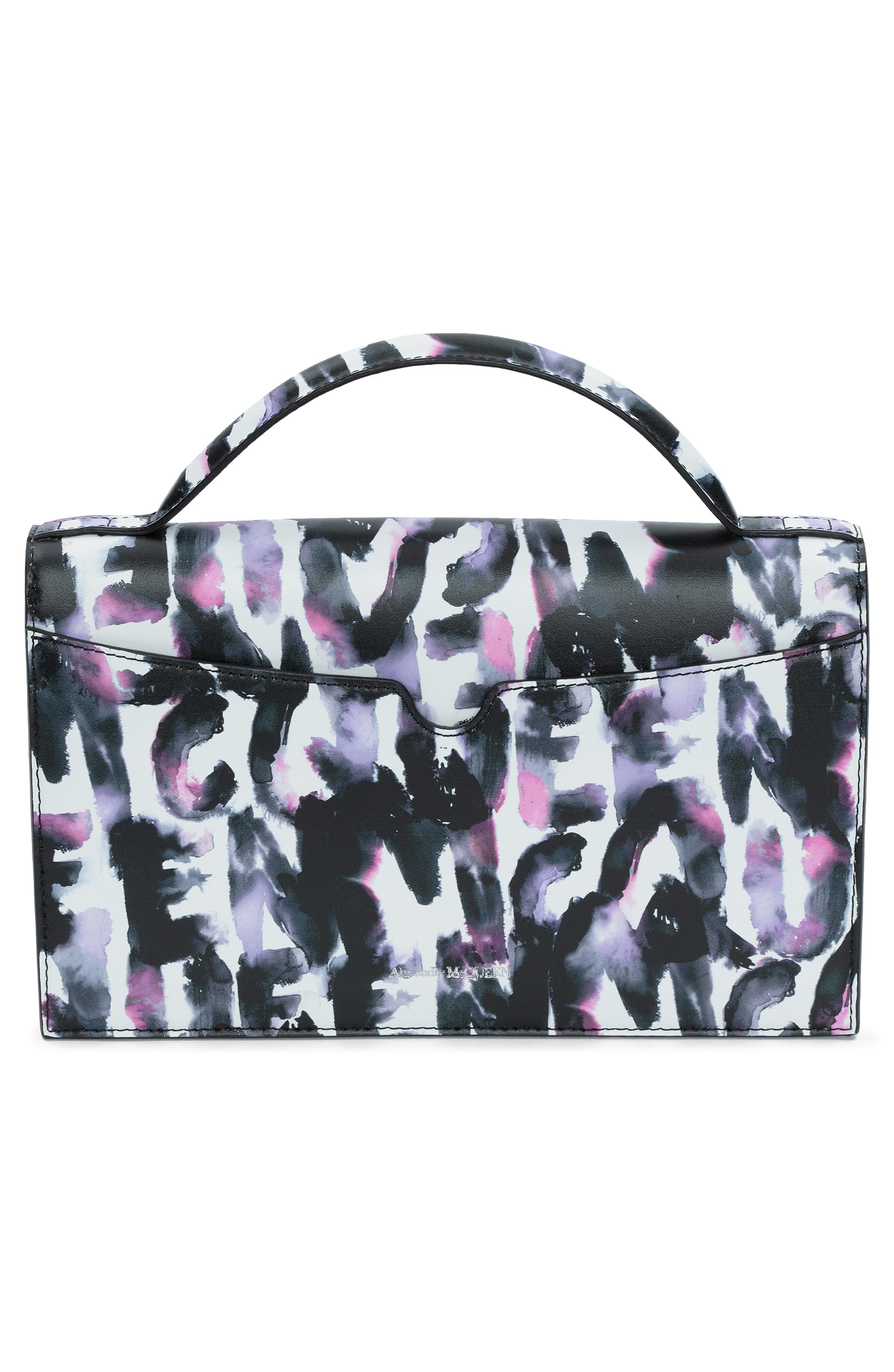 McQueen Medium Skull Watercolor Graffiti Leather Top Handle Bag, Alternate, color, 