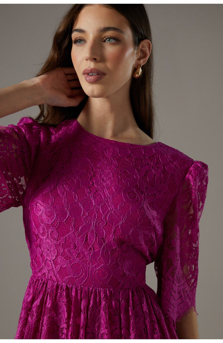 Coast Lace Short Sleeve Midi Dress, Alternate, color, Magenta