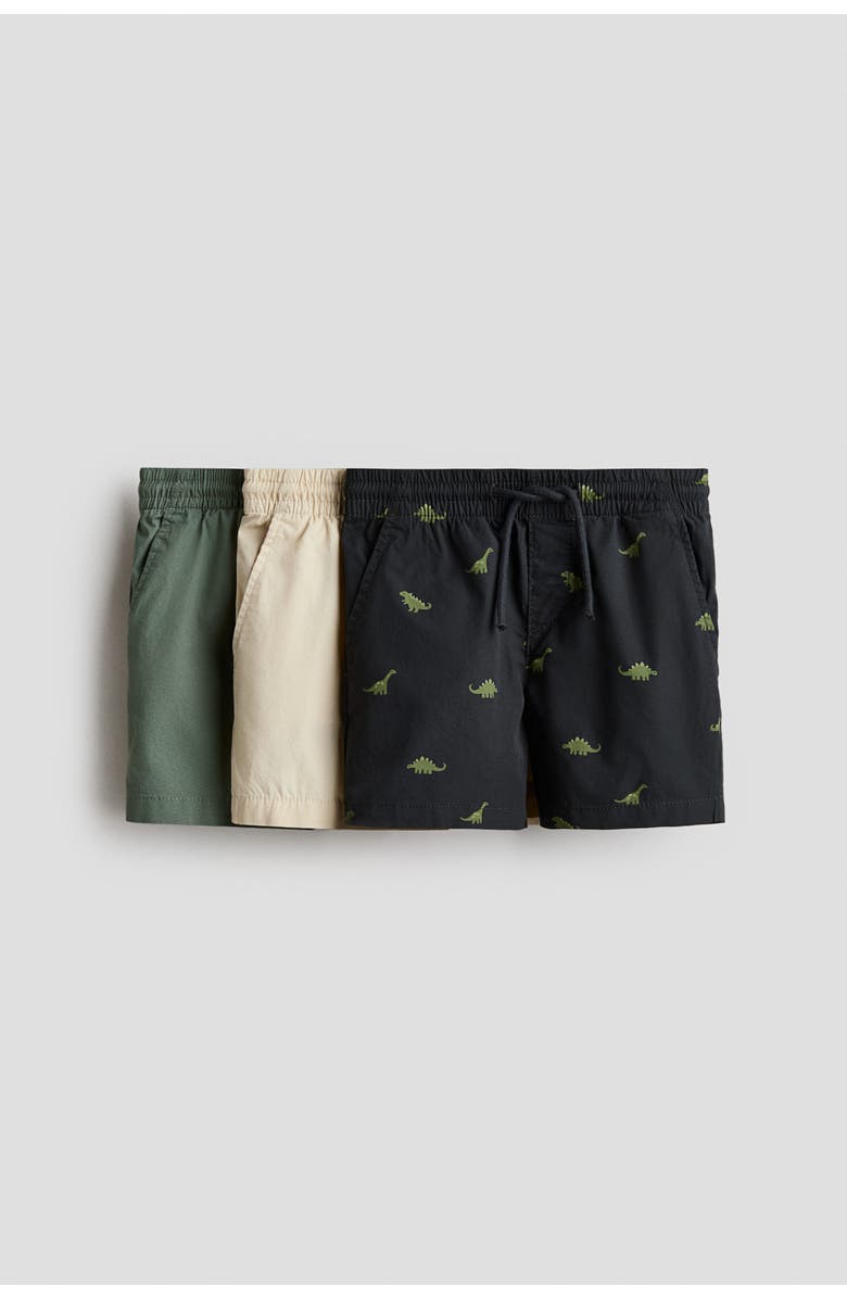 H&M 3-pack Cotton Shorts, Main, color, Dark Gray/Dinosaurs