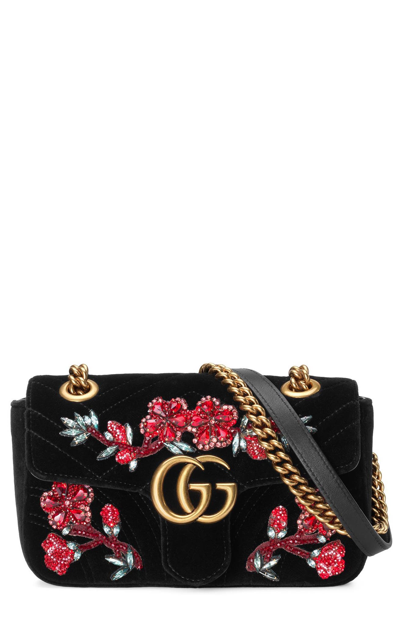 Gucci Mini GG Marmont Matelassé Velvet Shoulder Bag, Main, color, 