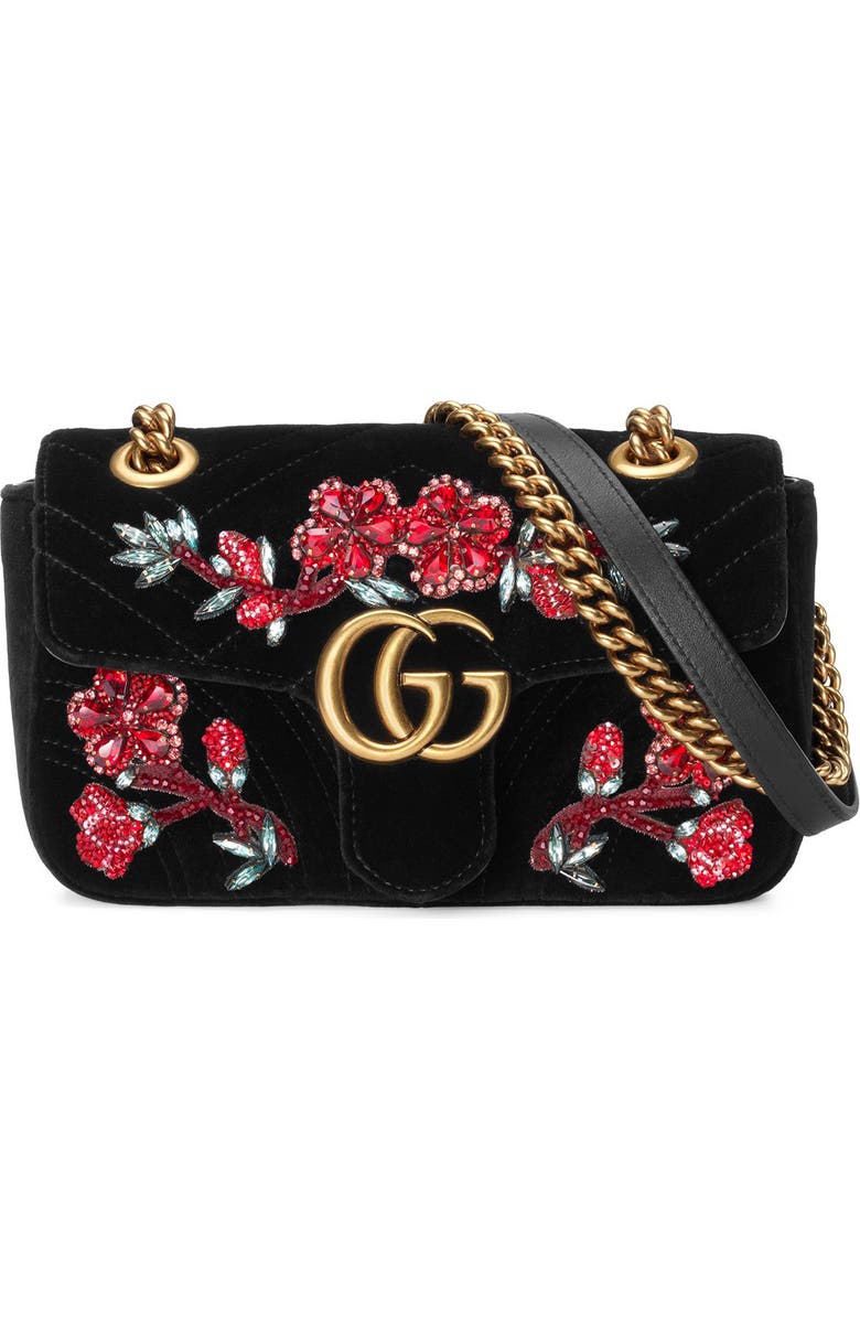 Gucci Mini GG Marmont Matelassé Velvet Shoulder Bag, Main, color,