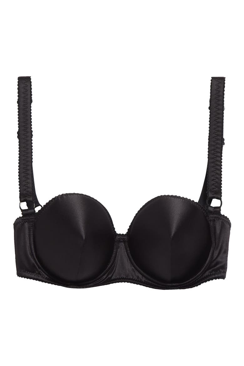 Underwire Stretch Silk Satin Balconette Bra, Alternate, color, N0000 NERO
