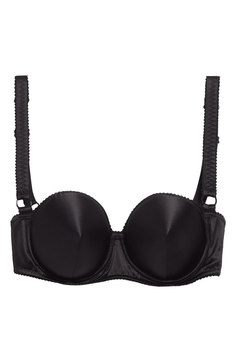 Dolce&Gabbana Underwire Stretch Silk Satin Balconette Bra, Alternate, color, N0000 Nero