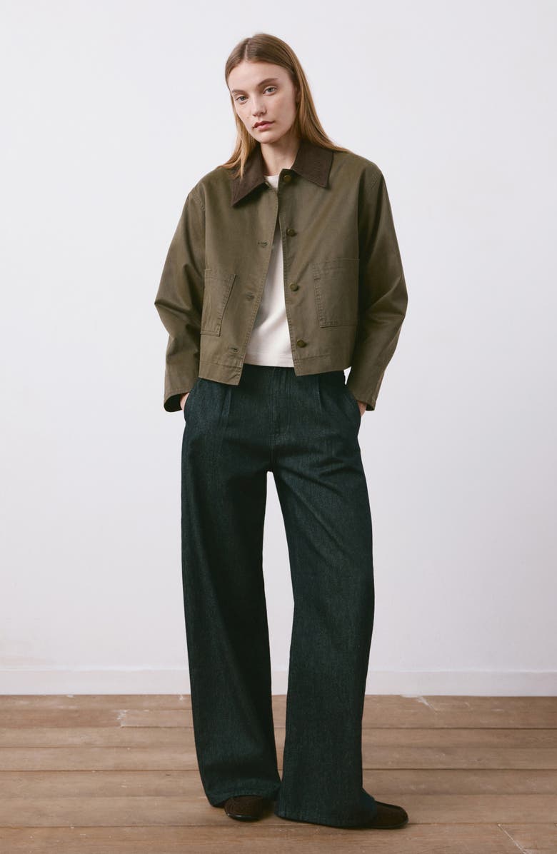 MANGO Corduroy Collar Denim Barn Jacket, Alternate, color, Khaki Green