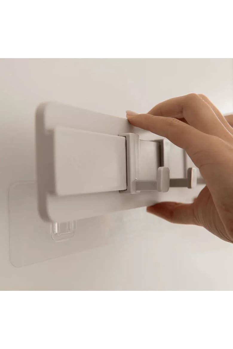 Wall Mounted Self Adhesive Hook Rack with 4 Adjustable Sliding Hooks, Alternate, color, Beige