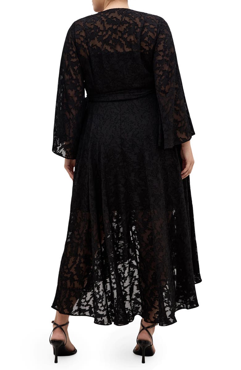 City Chic Fleetwood Long Sleeve Jacquard Wrap Dress, Alternate, color, Black