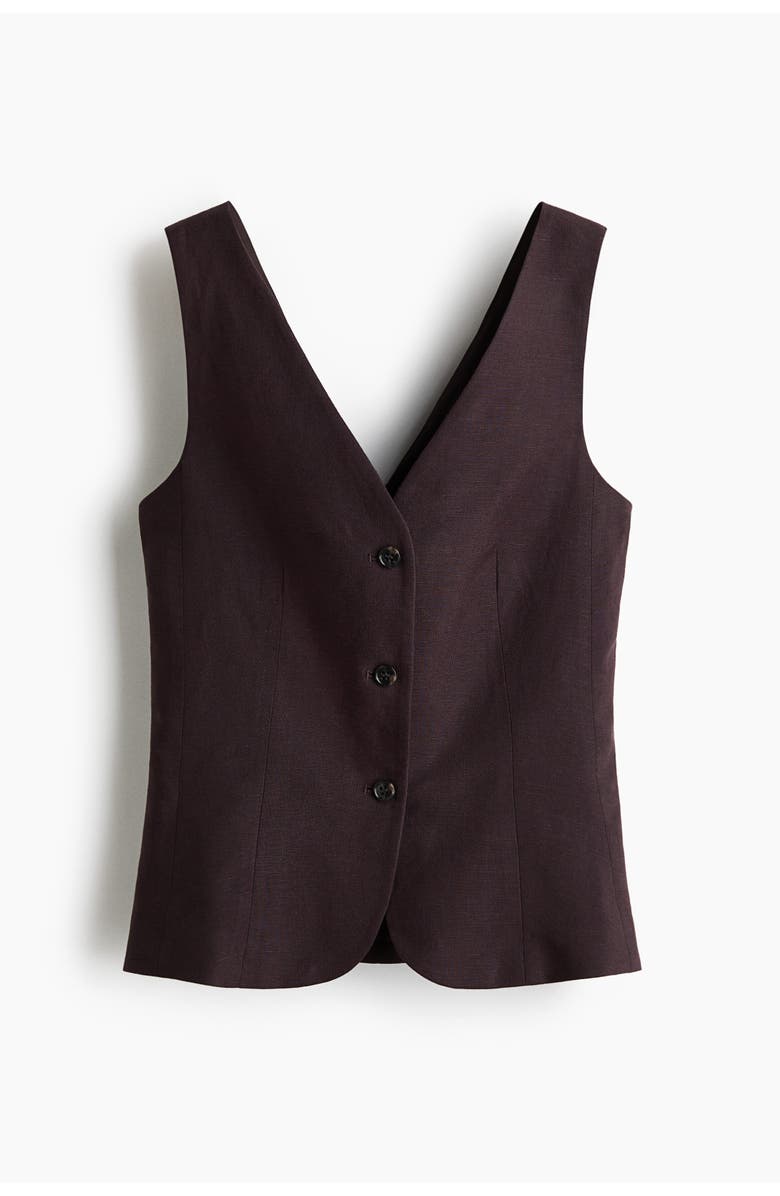 H&M Linen-blend vest, Alternate, color, Dark Brown