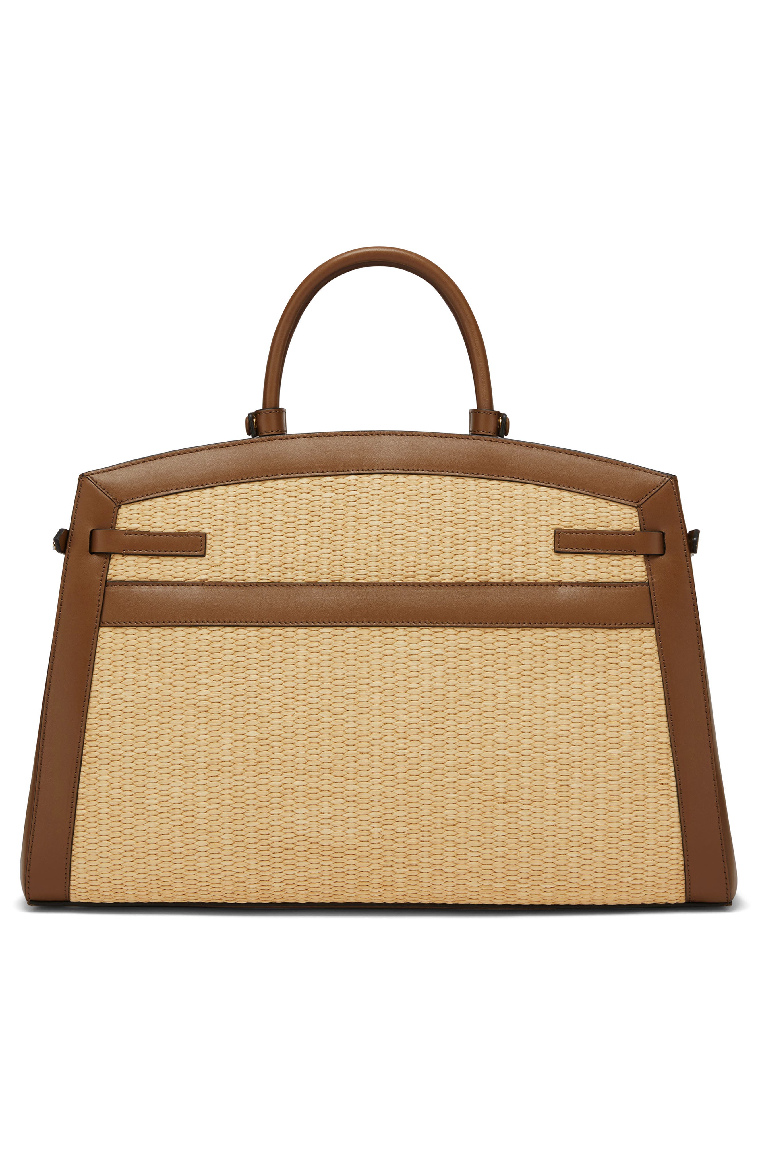 DeMellier The Hudson Raffia & Leather Top Handle Bag, Alternate, color, 