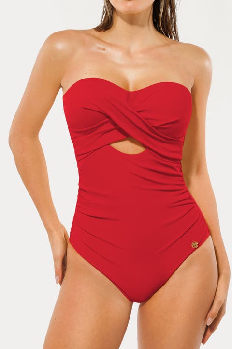 Front Twist Cutout Shaping All-in-One Shapewear Swimsuit