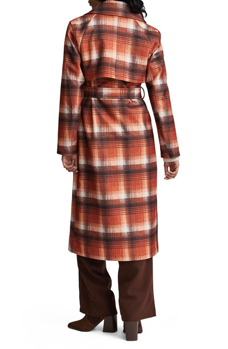 NVLT Plaid Belted Double Breasted Trench Coat, Alternate, color, Orange