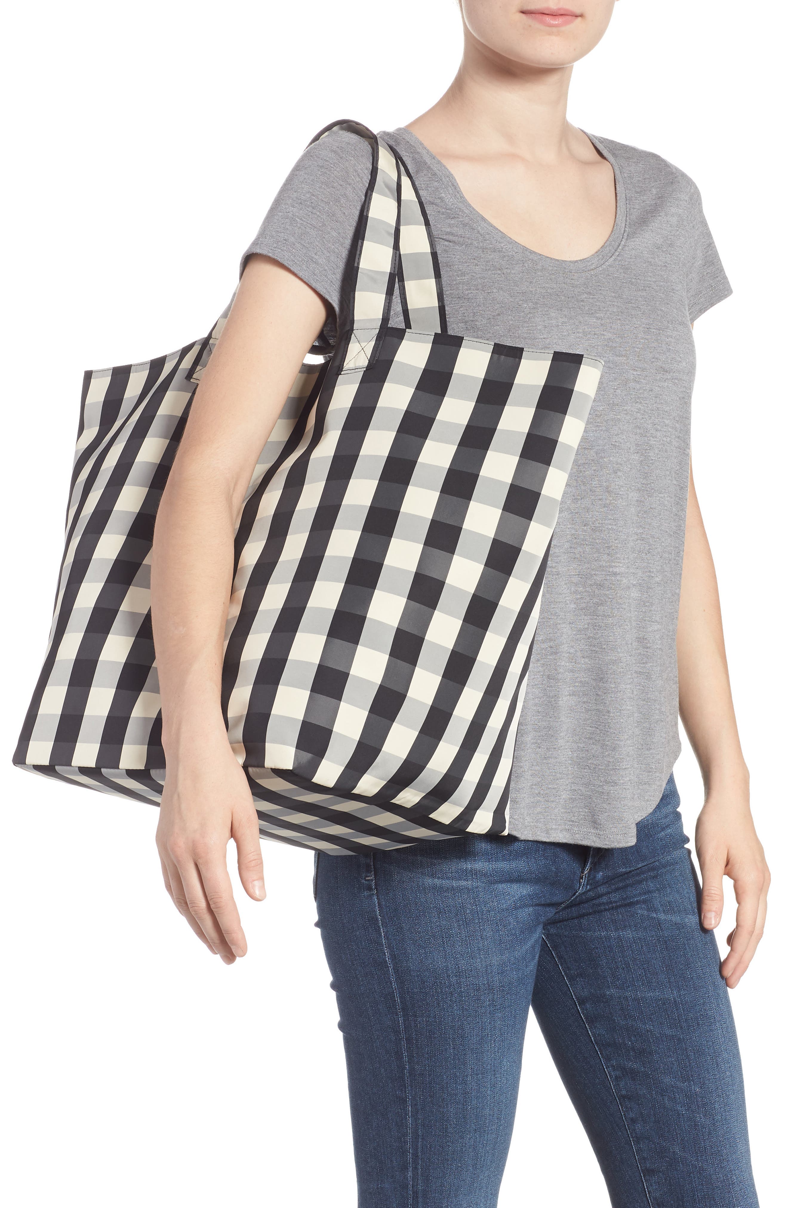 TRADEMARK Large Gingham Nylon Tote, Alternate, color, 