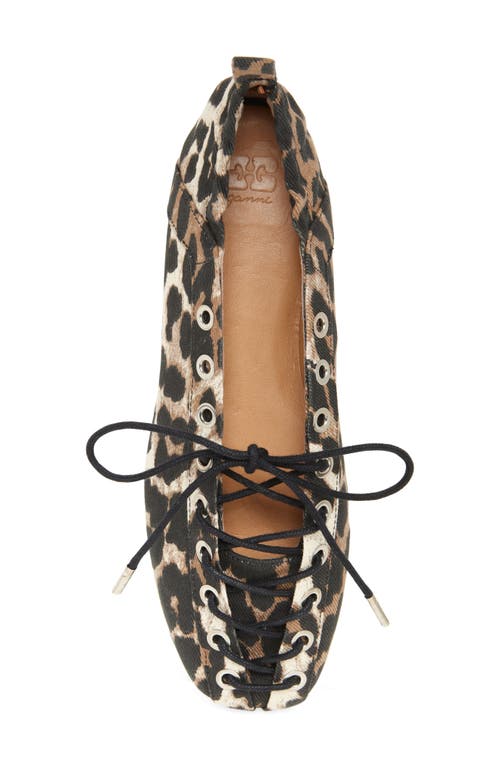 Shop Ganni Ghillie Ballerina Flat In Leopard