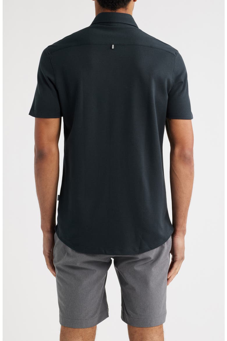 Solid Technical Piqué Knit Short Sleeve Button-Up Shirt, Alternate, color, BLACK/BLACK