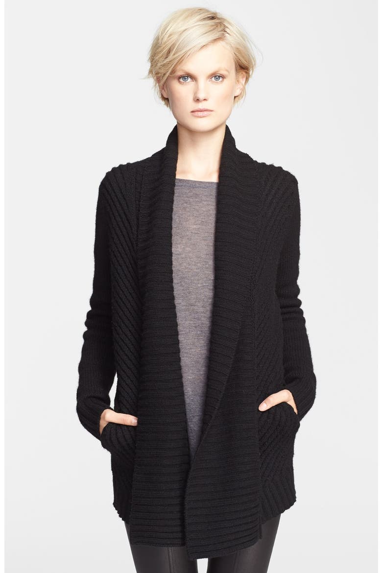Chevron Knit Shawl Lapel Cardigan, Main, color, BLACK
