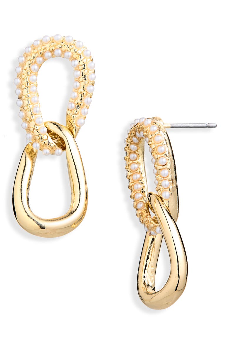 Faux Pearl Chain Link Drop Earrings, Main, color, GOLD/ IVORY