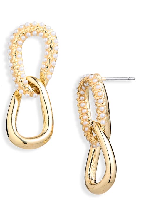 Faux Pearl Chain Link Drop Earrings