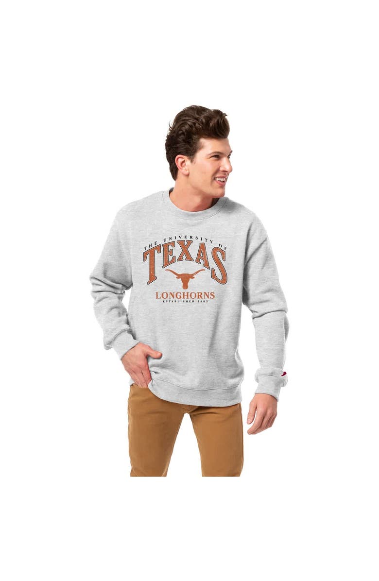 LEAGUE COLLEGIATE WEAR Men's League Collegiate Wear Heather Gray Texas Longhorns Tall Arch Essential 2.0 Pullover Sweatshirt, Main, color, 