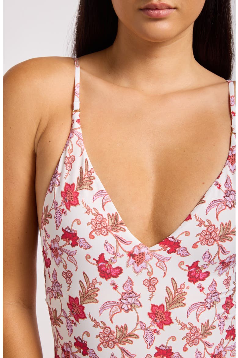 Floral V-Neck One-Piece Swimsuit, Alternate, color, ECRU