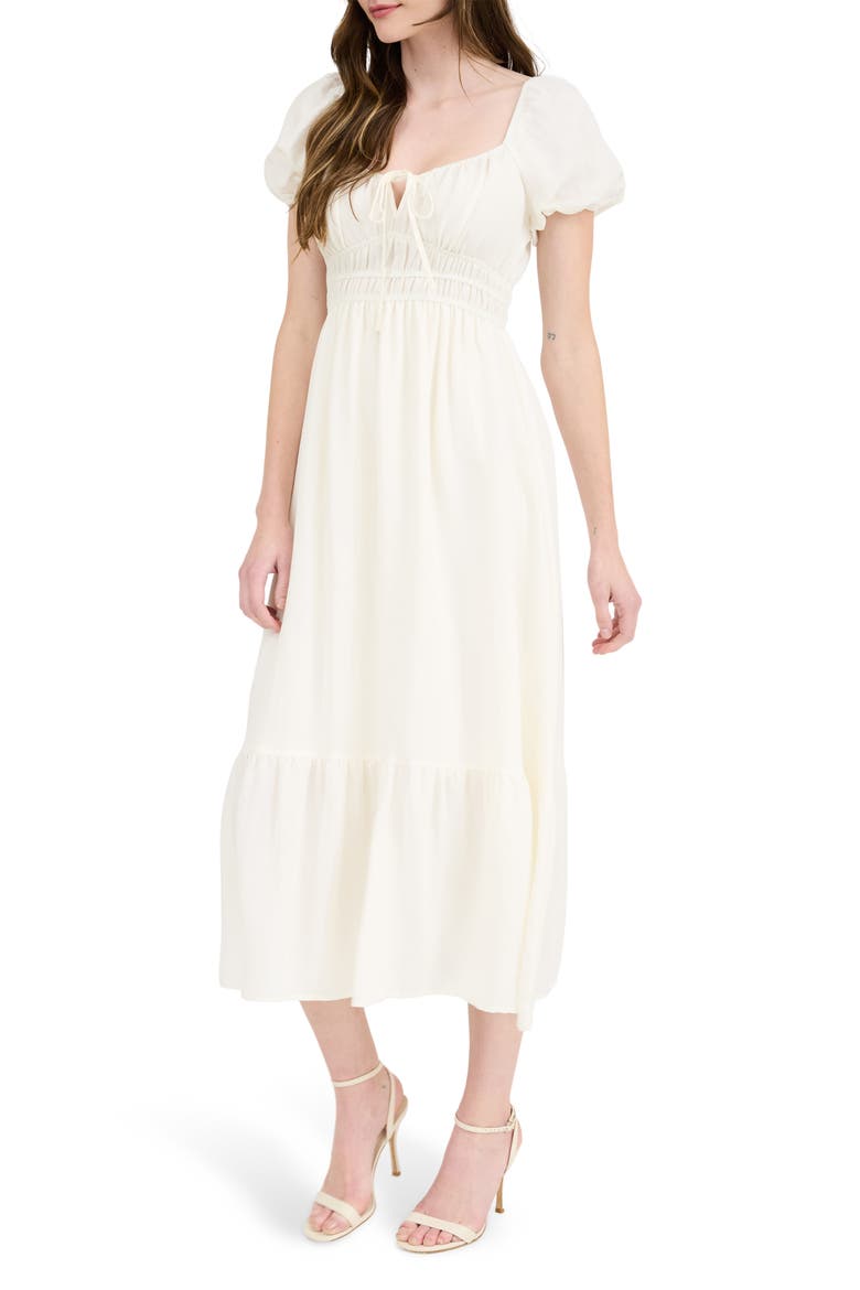 Puff Sleeve Midi Dress, Alternate, color, IVORY
