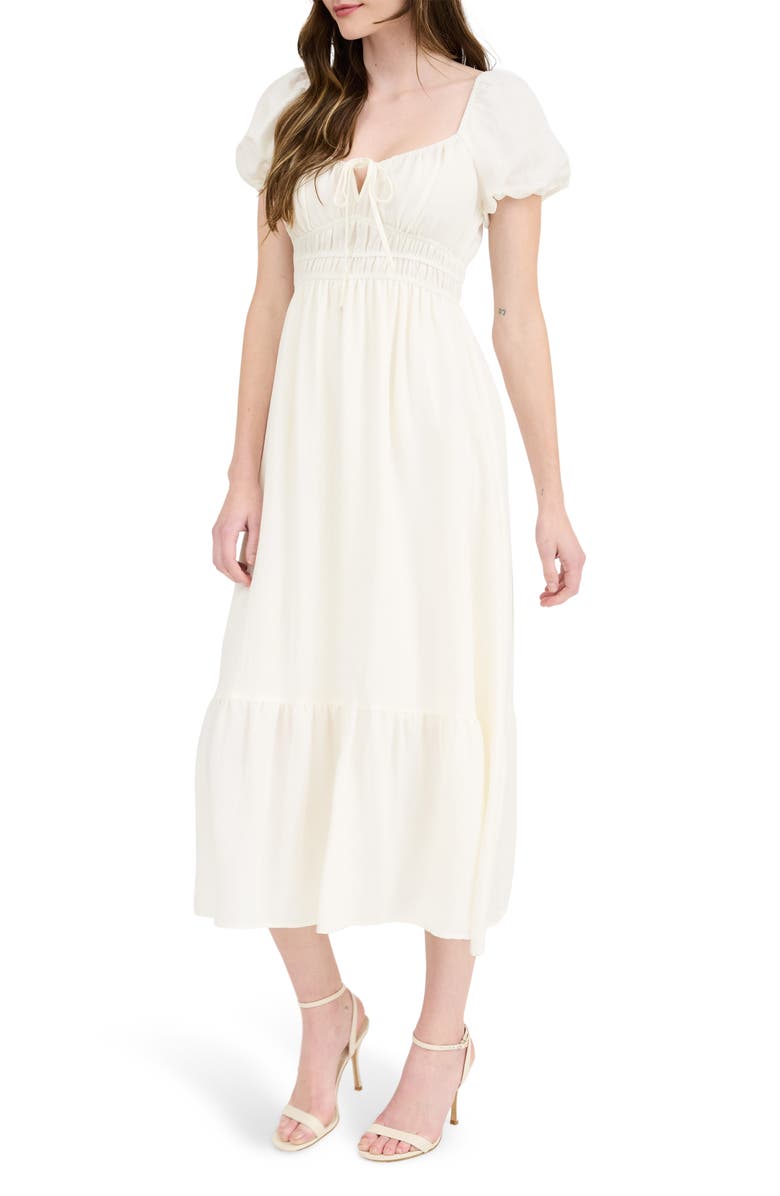 AUGUST SKY Puff Sleeve Midi Dress, Alternate, color, Ivory