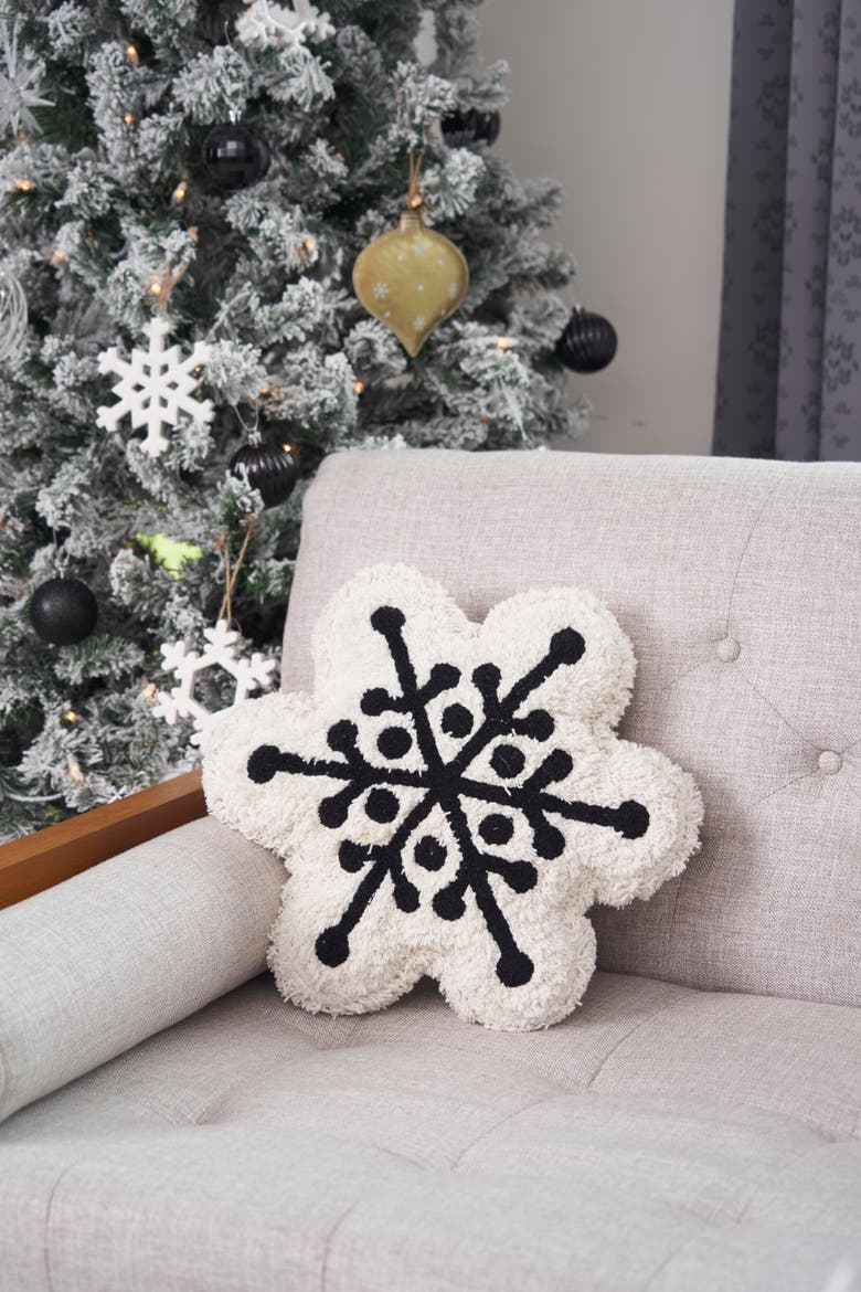 Scarlett Snowflake Shaped Throw Pillow, Alternate, color, Black