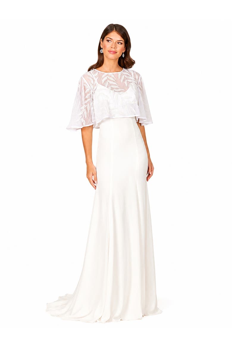 Beaded Faux-Wrap V-Neck Bridal Gown, Alternate, color, Ivory