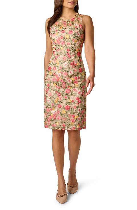 Floral Embroidered Illusion Sheath Dress