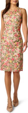 Adrianna Papell Floral Embroidered Illusion Sheath Dress