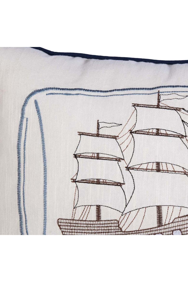 Ship In A Bottle Embroidered Throw Pillow, 14" x 22", Alternate, color, Brown