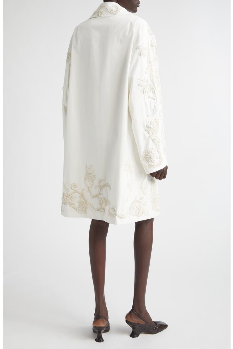 Embroidered Cotton A-Line Coat, Alternate, color, OFF WHITE