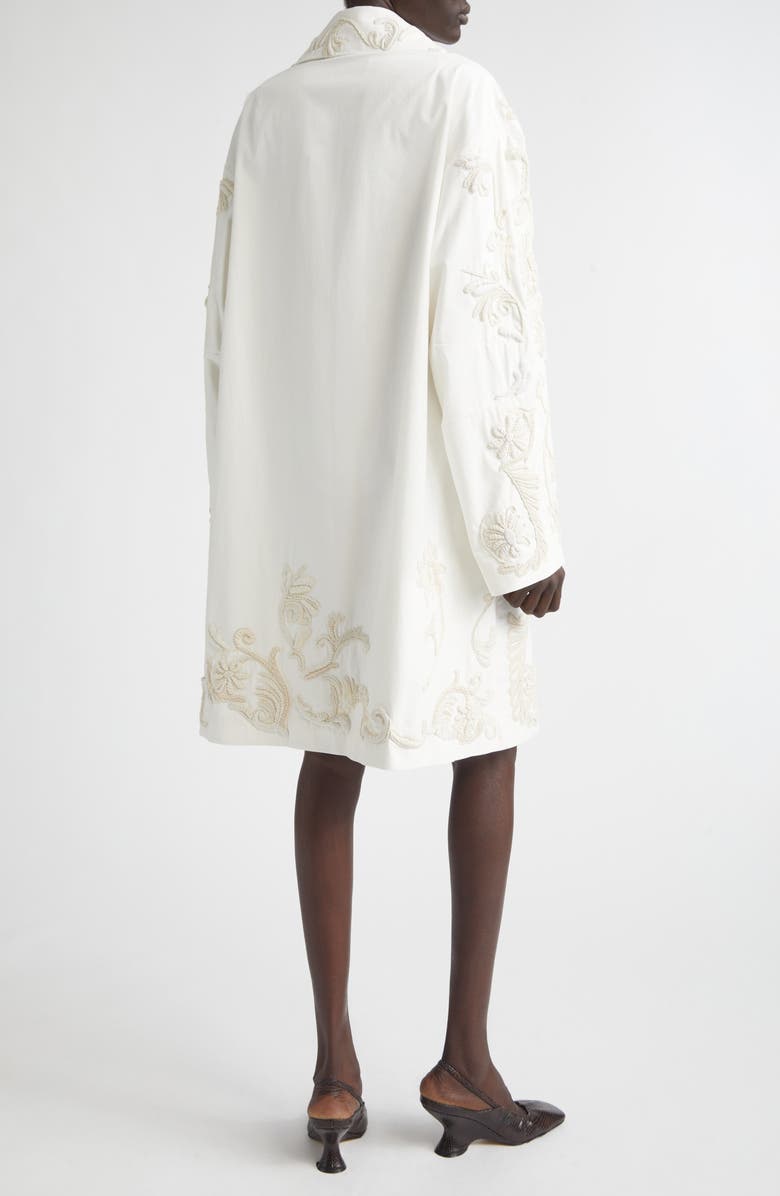 Dries Van Noten Embroidered Cotton A-Line Coat, Alternate, color, Off White