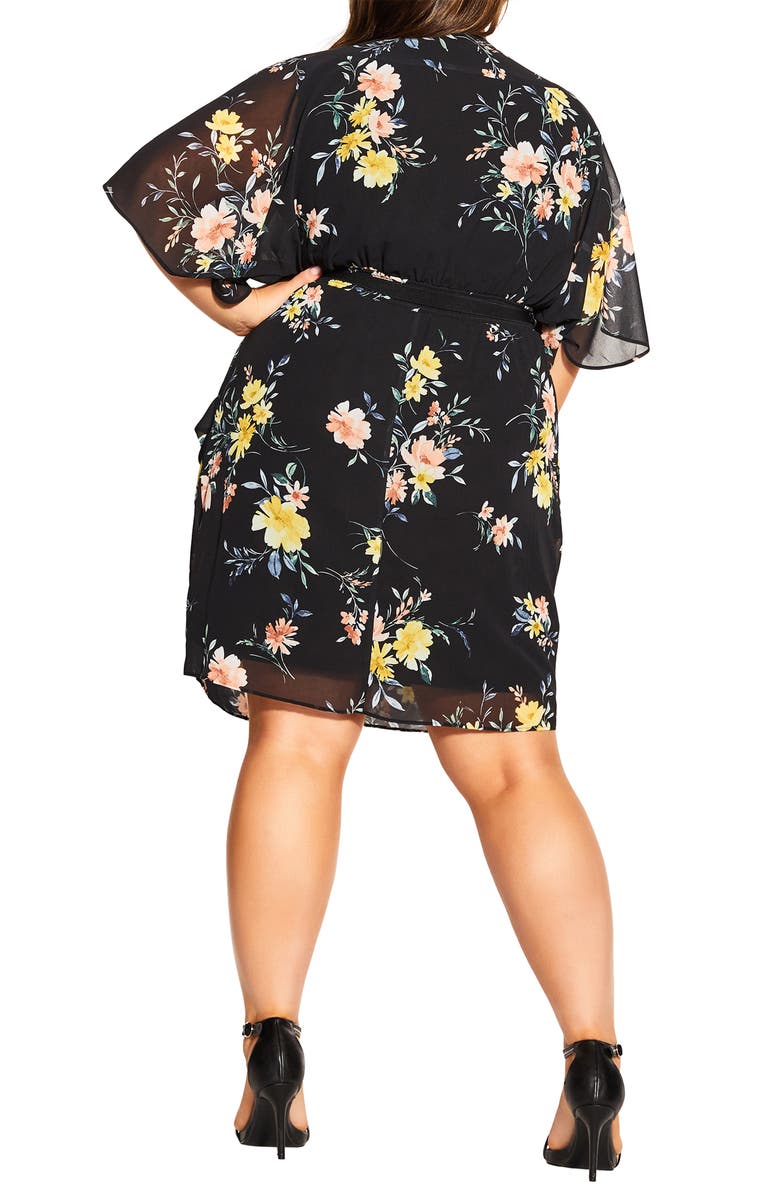 City Chic Fresh Fields Floral Faux Wrap Dress, Alternate, color, 