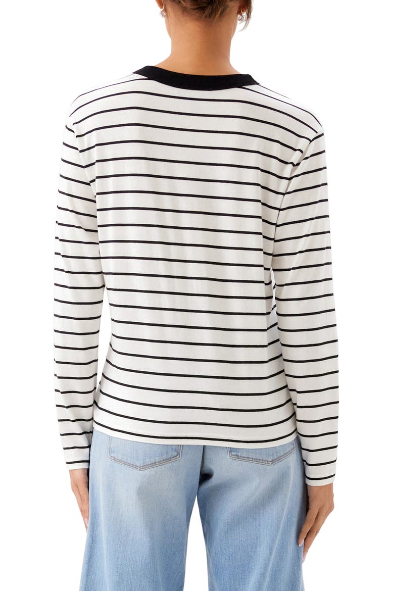 Stripe Crewneck Long Sleeve Cotton Top, Alternate, color, OFF WHITE W/ BLACK