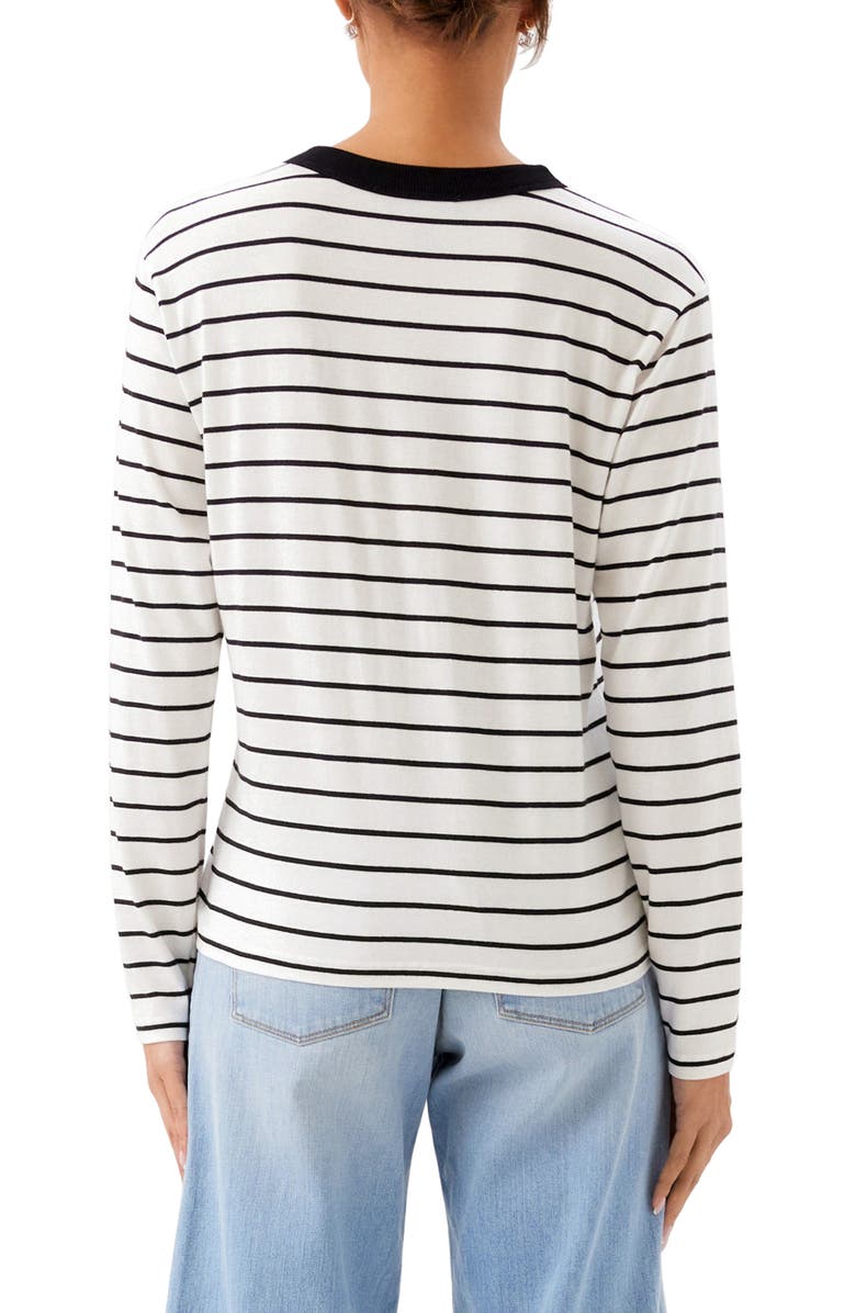 Karen Kane Stripe Crewneck Long Sleeve Cotton Top, Alternate, color, Off White W/ Black
