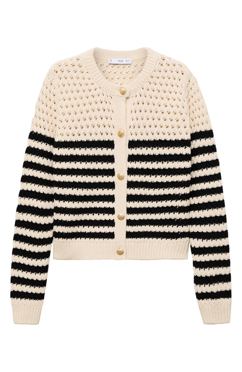 MANGO Stripe Openwork Cardigan, Alternate, color, Navy