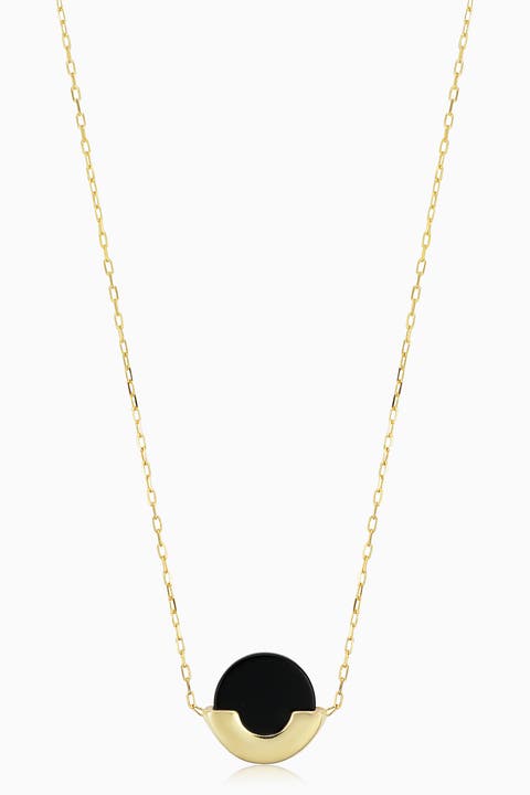 14K Gold Stone Purse Pendant Necklace