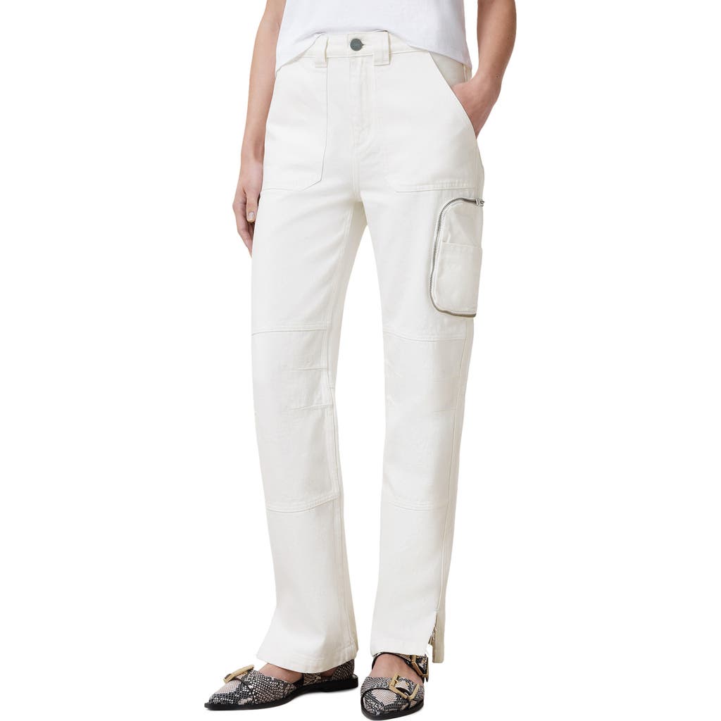 Allsaints Womens Off White Florence Zip-pocket Straight Mid-rise Jeans In Off White