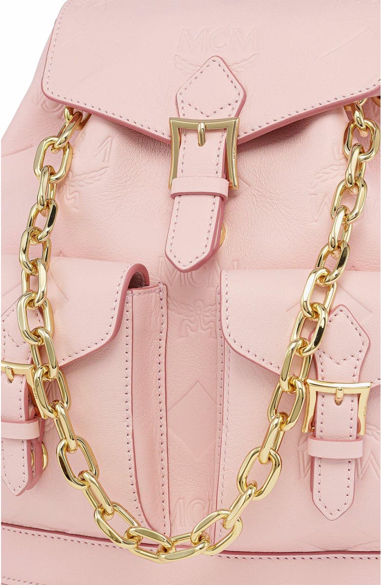 MCM Aren Drawstring Backpack in Maxi Monogram Leather, Alternate, color, Lotus Pink