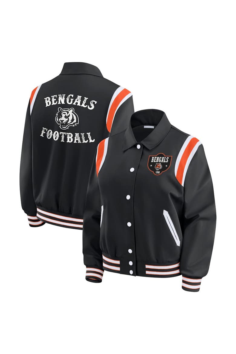 Women's WEAR by Erin Andrews Black Cincinnati Bengals Varsity Lightweight Full-Snap Jacket, Alternate, color, Black