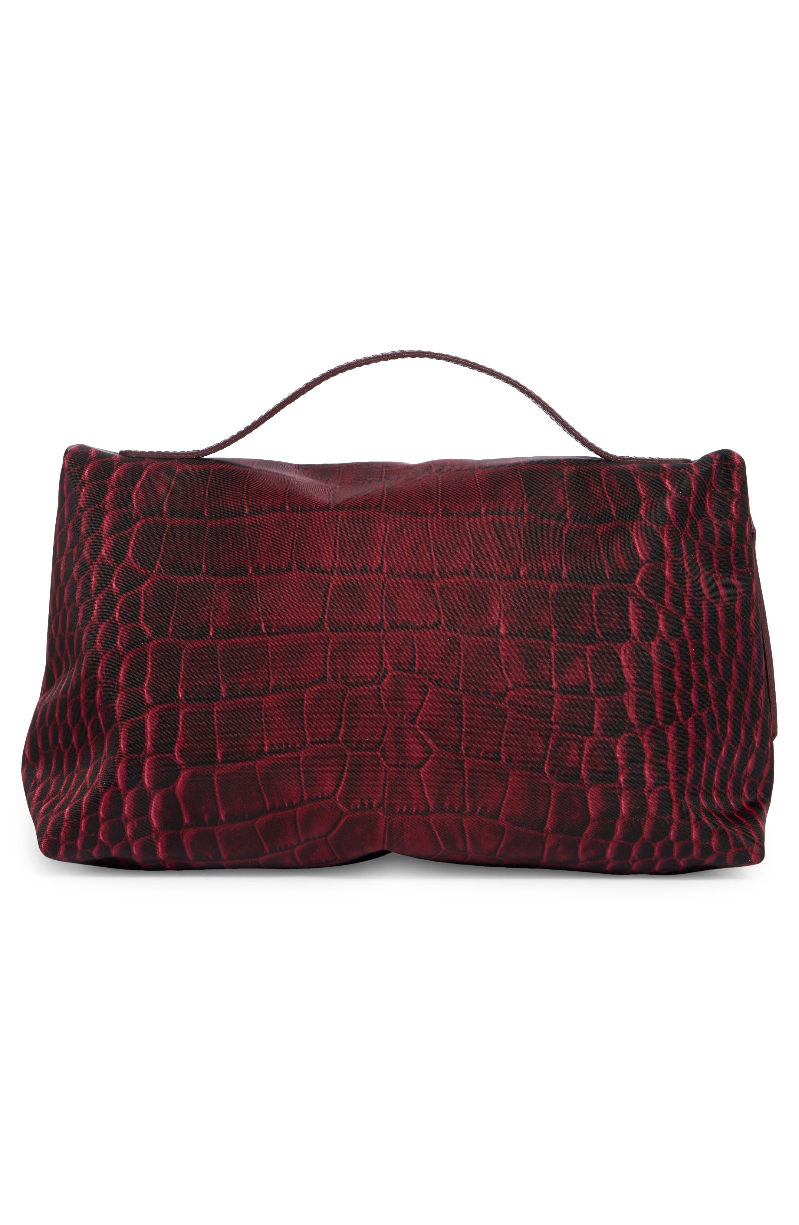 Le Pliage Croco Cosmetic Bag, Alternate, color, GARNET RED