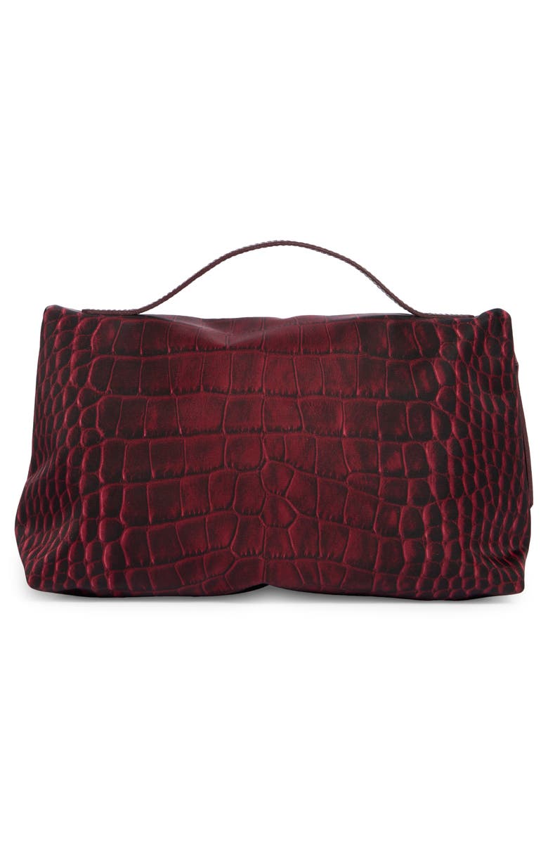 Longchamp Le Pliage Croco Cosmetic Bag, Alternate, color, Garnet Red