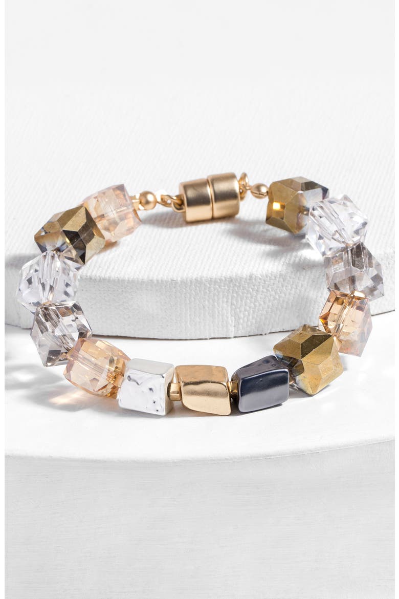Square Beaded Bracelet, Alternate, color, GOLD
