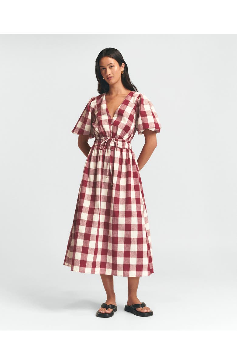 ST MRLO Rowley Midi Dress, Main, color, Berry Gingham